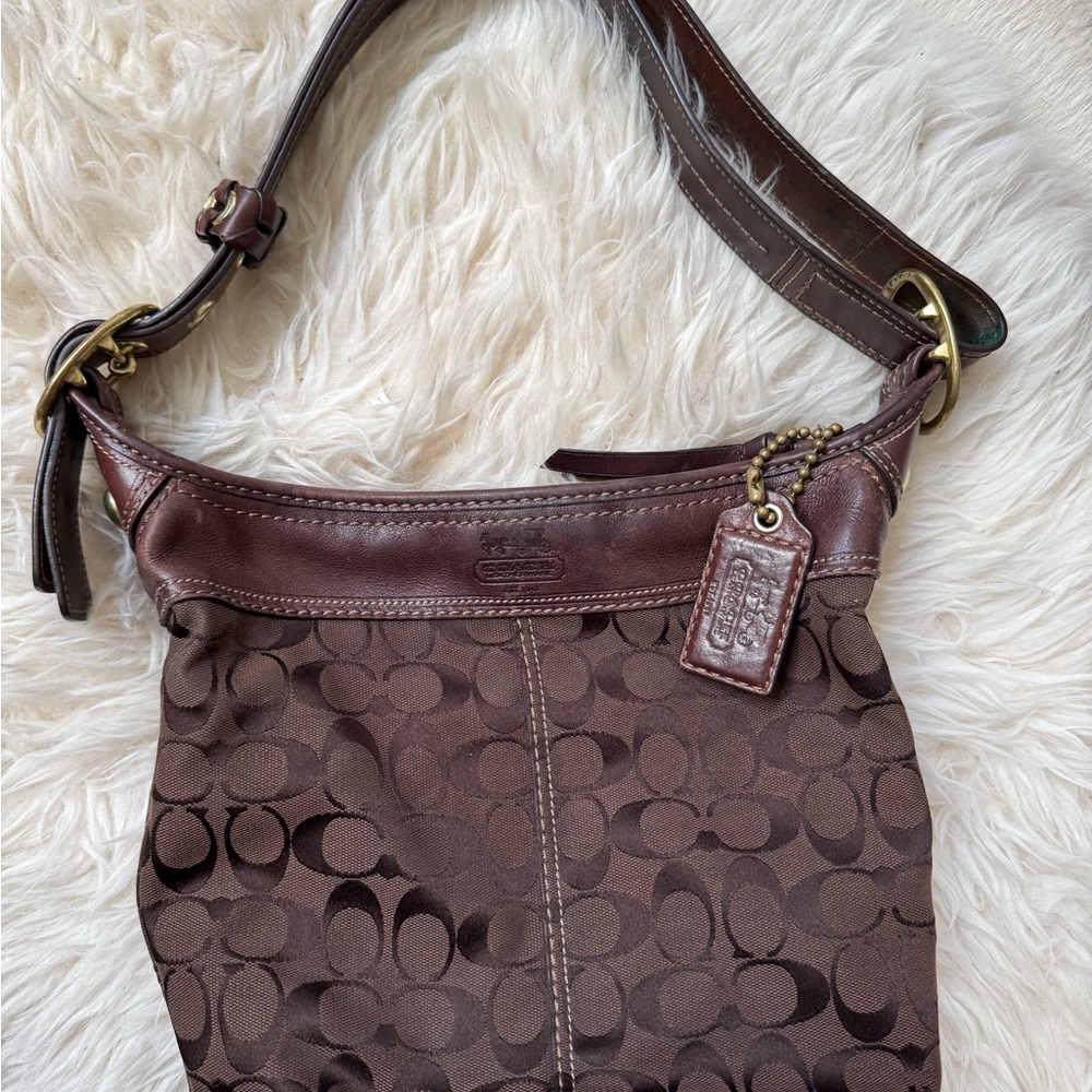 COACH Vintage Brown Bleeker Signature Canvas Leather Bucket Crossbody Bag 11437